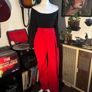 Vintage 1980s Avon Fashions Bright Red Corduroy High Waisted Pants